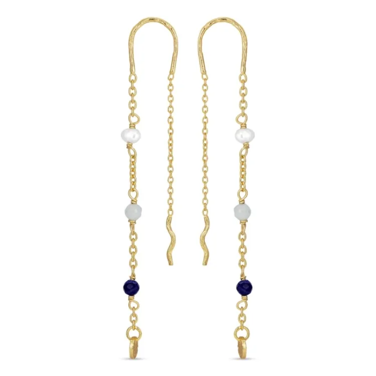 lange blauem ketten ohrringe in vergoldetem Sterlingsilber - Loom Stones