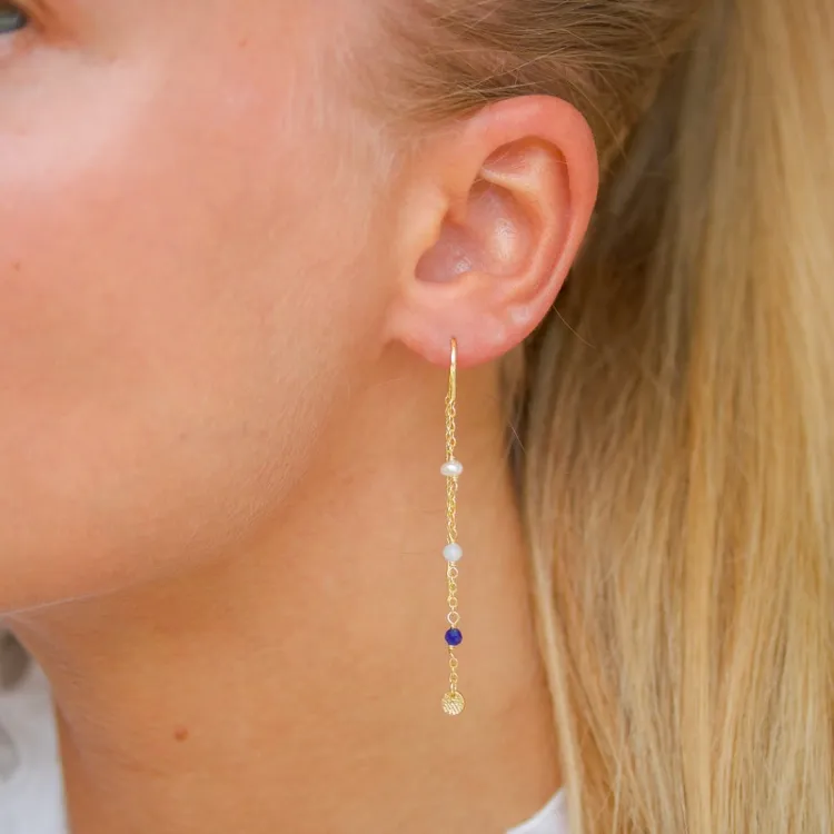 lange blauem ketten ohrringe in vergoldetem Sterlingsilber - Loom Stones