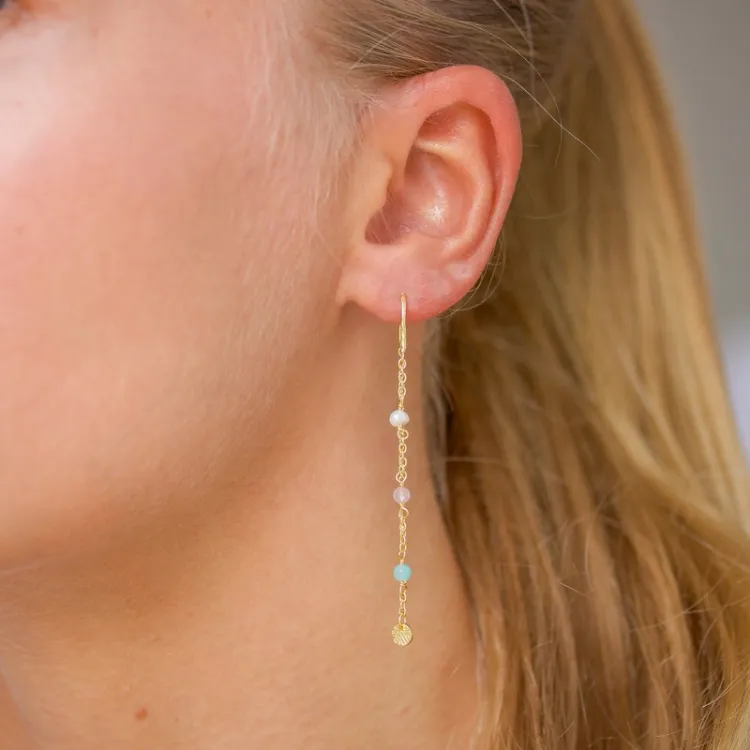 lange mehrfarbigen ketten ohrringe in vergoldetem Sterlingsilber - Loom Stones