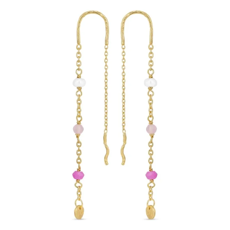 lange pink ketten ohrringe in vergoldetem Sterlingsilber - Loom Stones