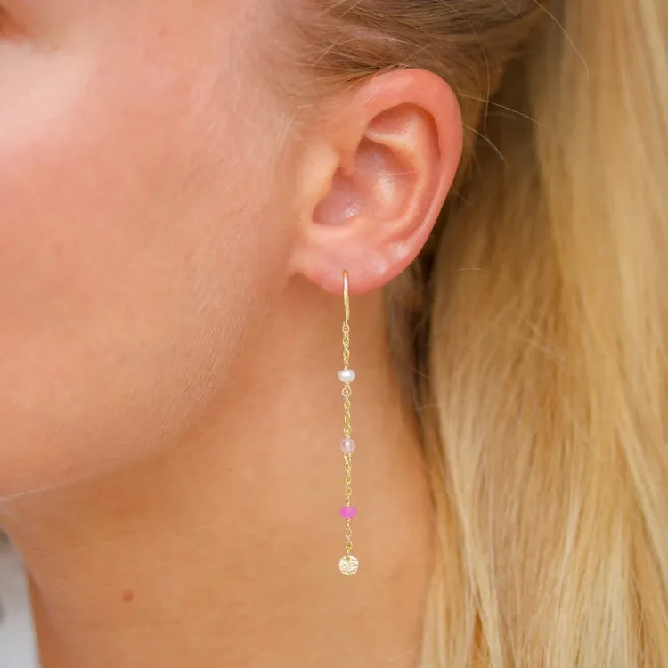 lange pink ketten ohrringe in vergoldetem Sterlingsilber - Loom Stones