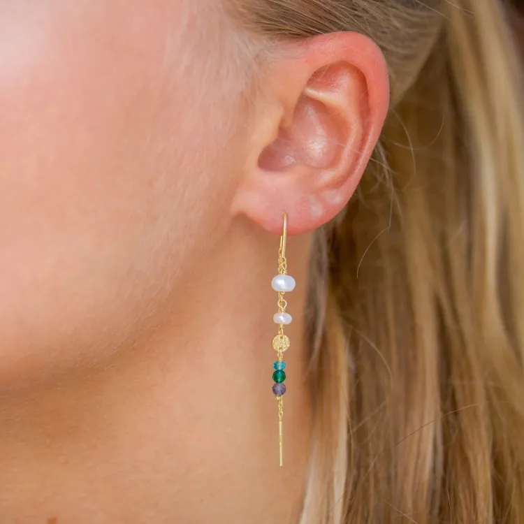 lange blauem ketten ohrringe in vergoldetem Sterlingsilber - Loom Stones