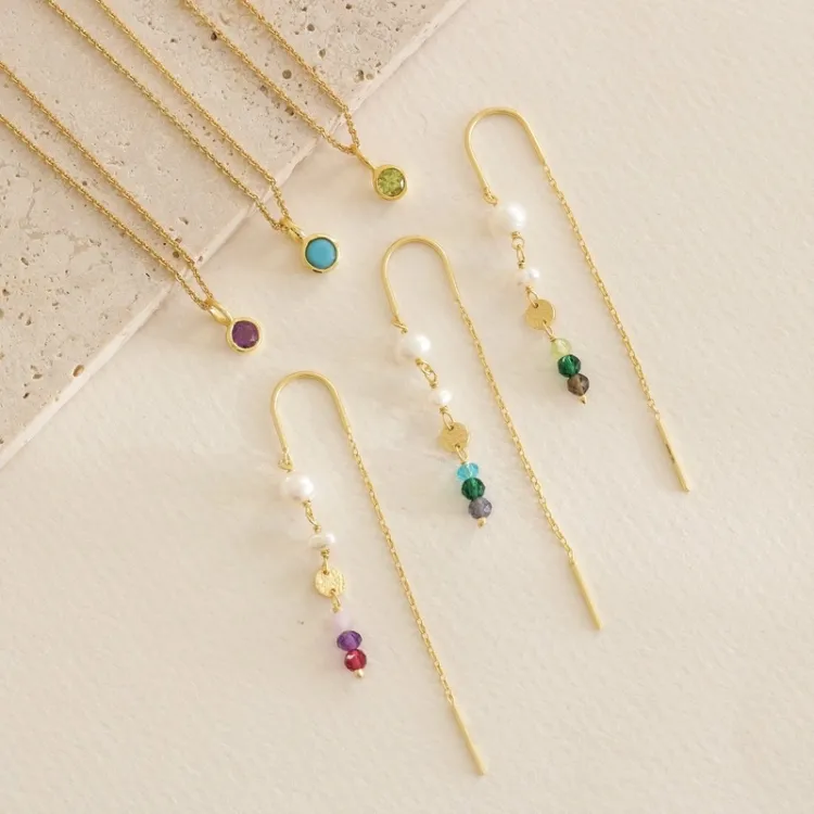 lange blauem ketten ohrringe in vergoldetem Sterlingsilber - Loom Stones