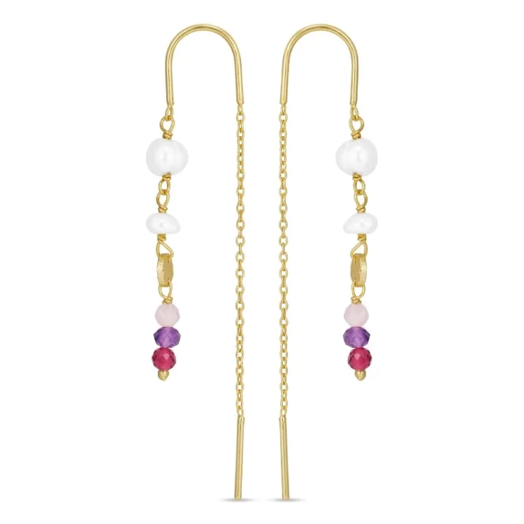 lange rosa ketten ohrringe in vergoldetem Silber - Loom Stones