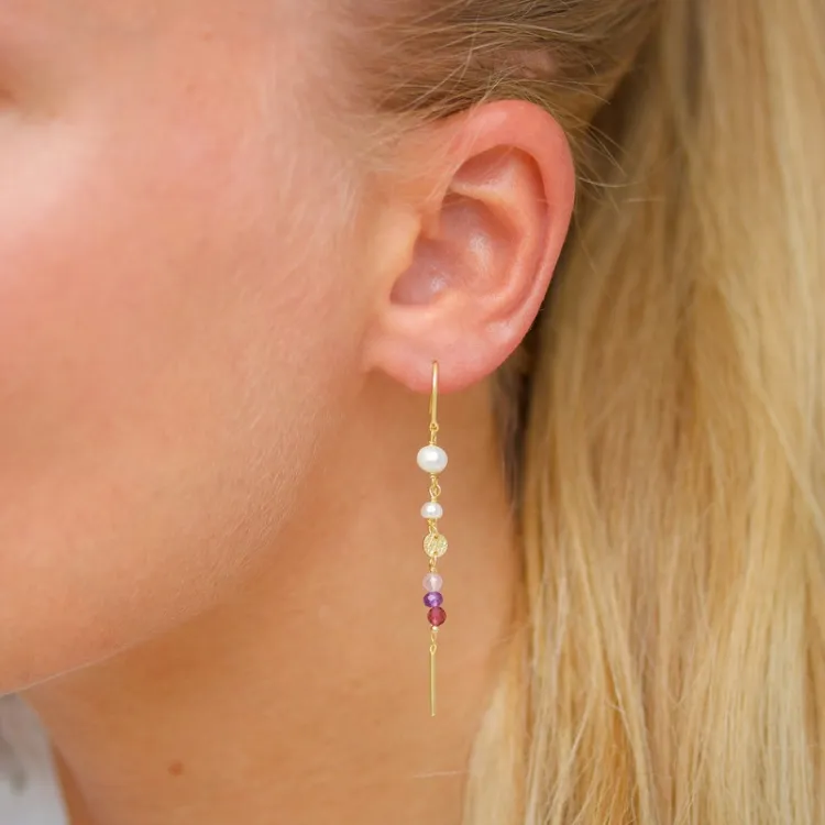 lange rosa ketten ohrringe in vergoldetem Silber - Loom Stones