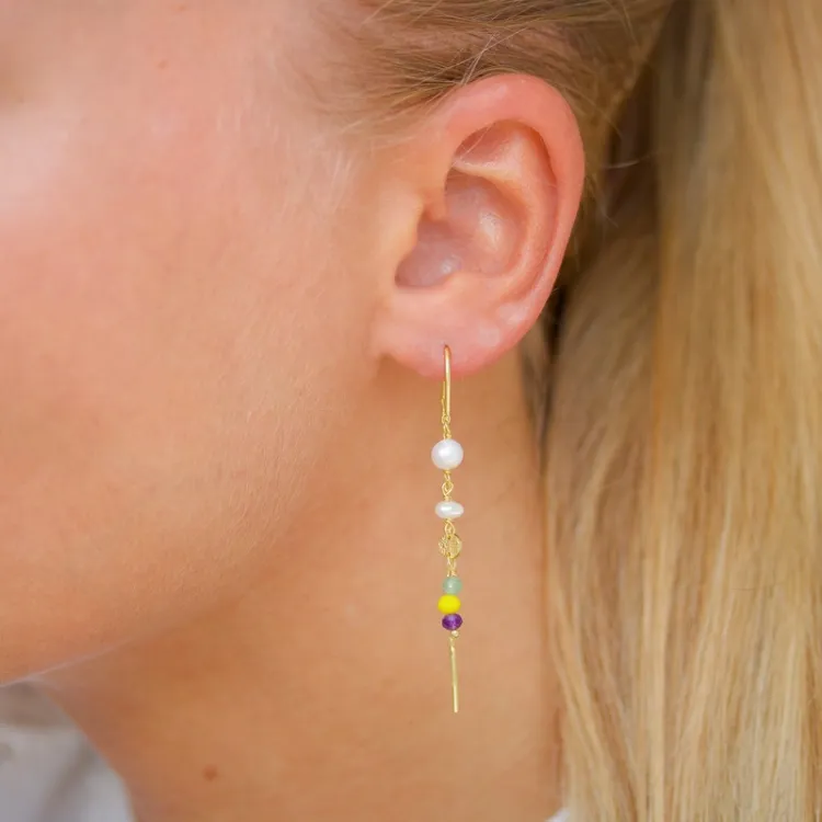 lange gelbe ketten ohrringe in vergoldetem Silber - Loom Stones