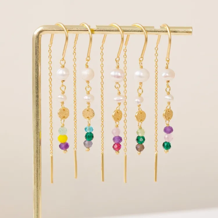 lange gelbe ketten ohrringe in vergoldetem Silber - Loom Stones
