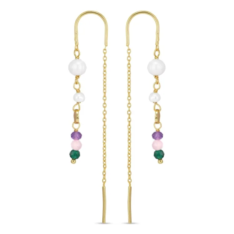 lange violettem ketten ohrringe in vergoldetem Silber - Loom Stones