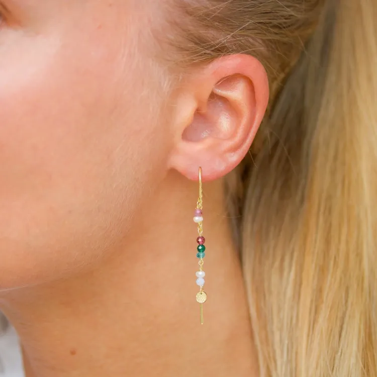 lange mehrfarbigen ketten ohrringe in vergoldetem Sterlingsilber - Loom Stones