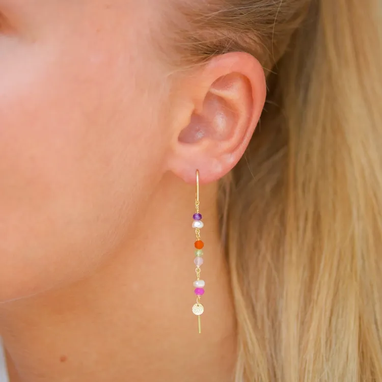lange mehrfarbigen ketten ohrringe in vergoldetem Silber - Loom Stones