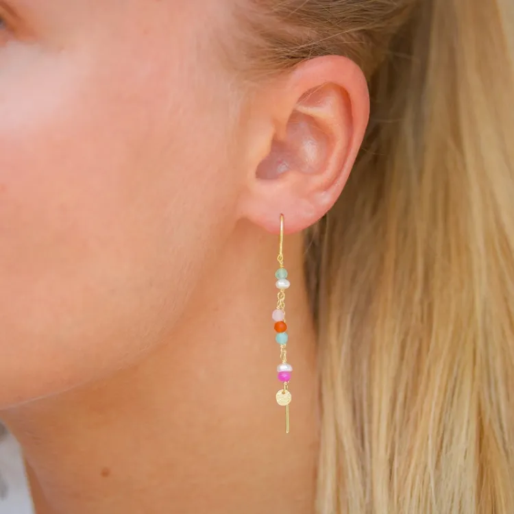 lange mehrfarbigen ketten ohrringe in vergoldetem Silber - Loom Stones