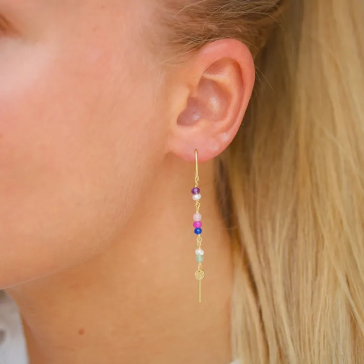 lange mehrfarbigen ketten ohrringe in vergoldetem Silber - Loom Stones