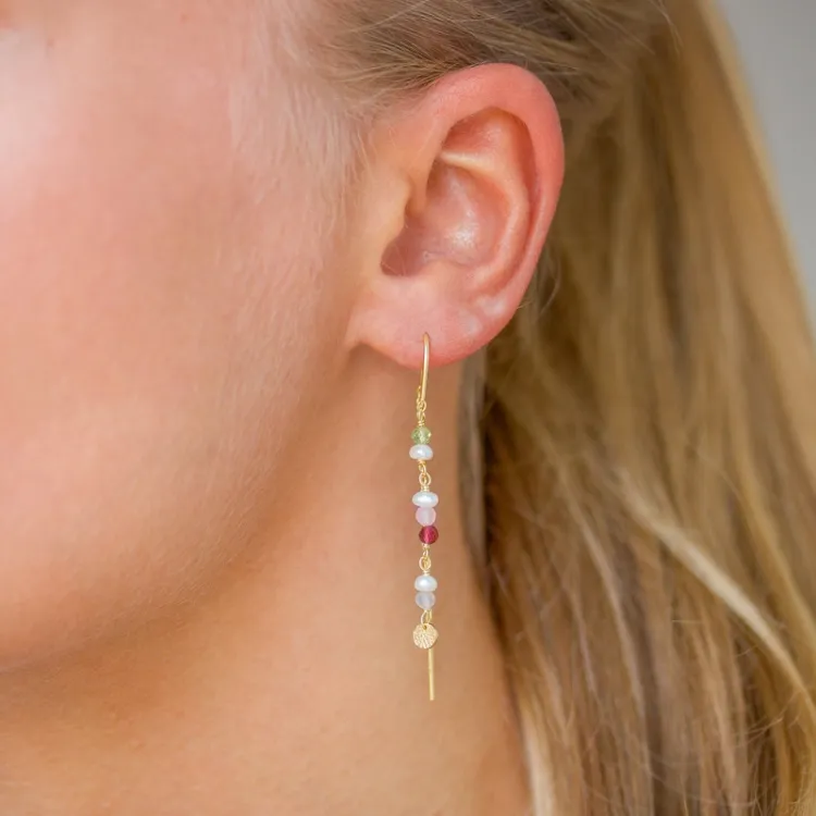 lange mehrfarbigen ketten ohrringe in vergoldetem Silber - Loom Stones