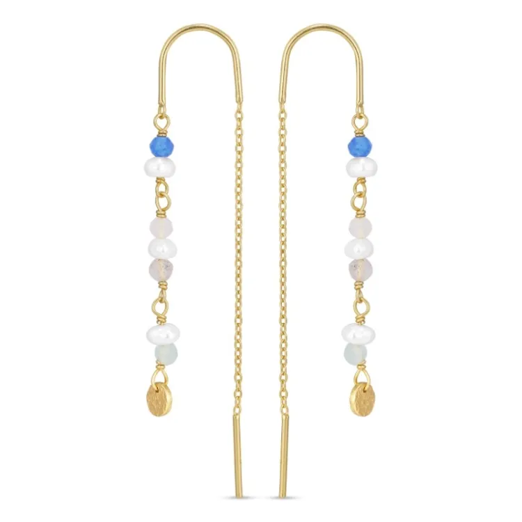 lange blauem ketten ohrringe in vergoldetem Silber - Loom Stones