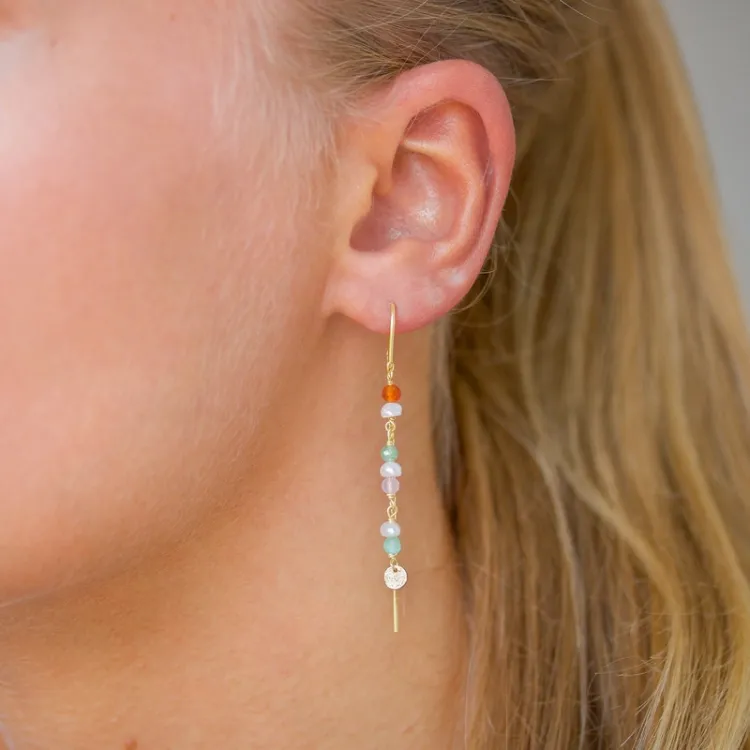 lange mehrfarbigen ketten ohrringe in vergoldetem Silber - Loom Stones