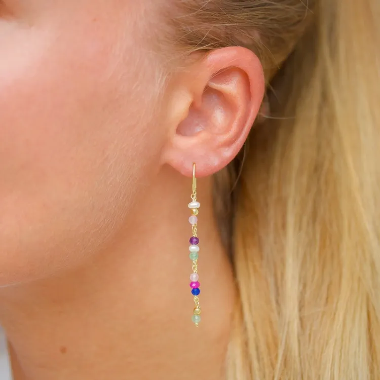 lange mehrfarbigen ketten ohrringe in vergoldetem Silber - Loom Stones