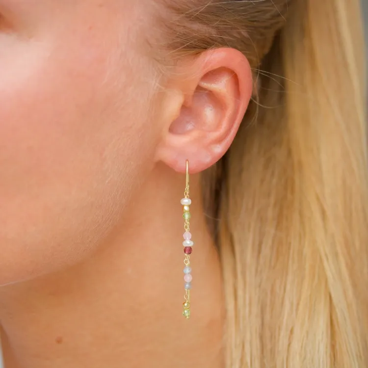 lange mehrfarbigen ketten ohrringe in vergoldetem Silber - Loom Stones