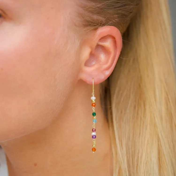 lange mehrfarbigen ketten ohrringe in vergoldetem Silber - Loom Stones