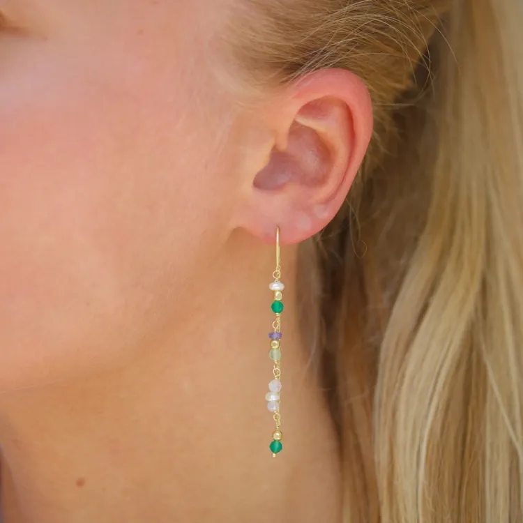 lange grünen ketten ohrringe in vergoldetem Silber - Loom Stones