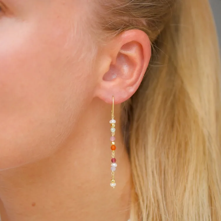 lange hellroten ketten ohrringe in vergoldetem Silber - Loom Stones
