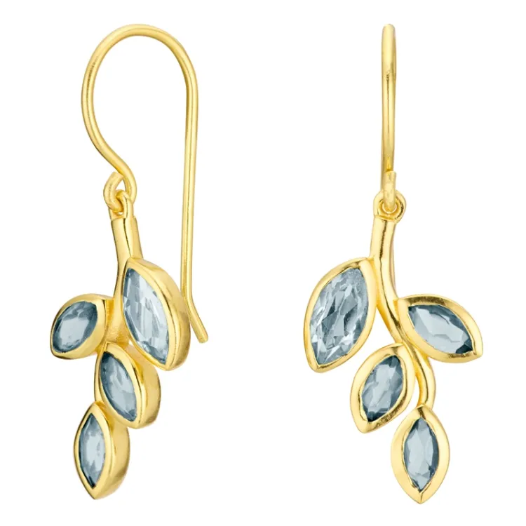 Blatt blauem Bergkristall Ohrringe in vergoldetem Silber - Loom Stones