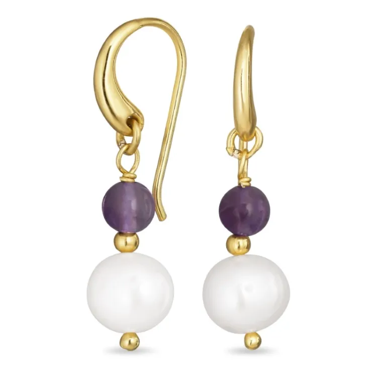 lange lila Amethyst Ohrringe in vergoldetem Silber - Loom Stones