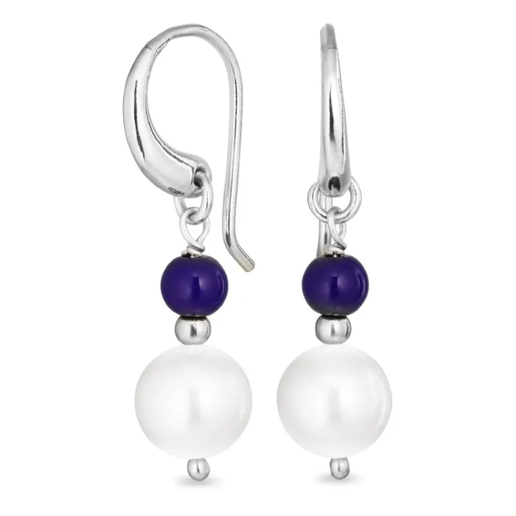 lange blauem Jadestein Ohrringe in Silber - Loom Stones