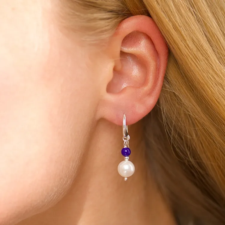 lange blauem Jadestein Ohrringe in Silber - Loom Stones