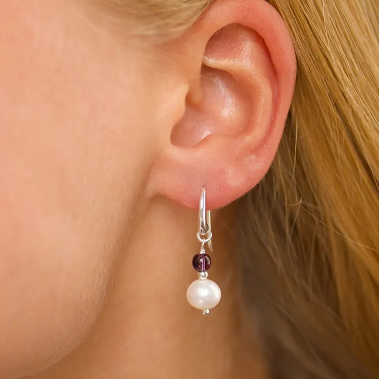 lange violettem Bergkristall Ohrringe in Silber - Loom Stones