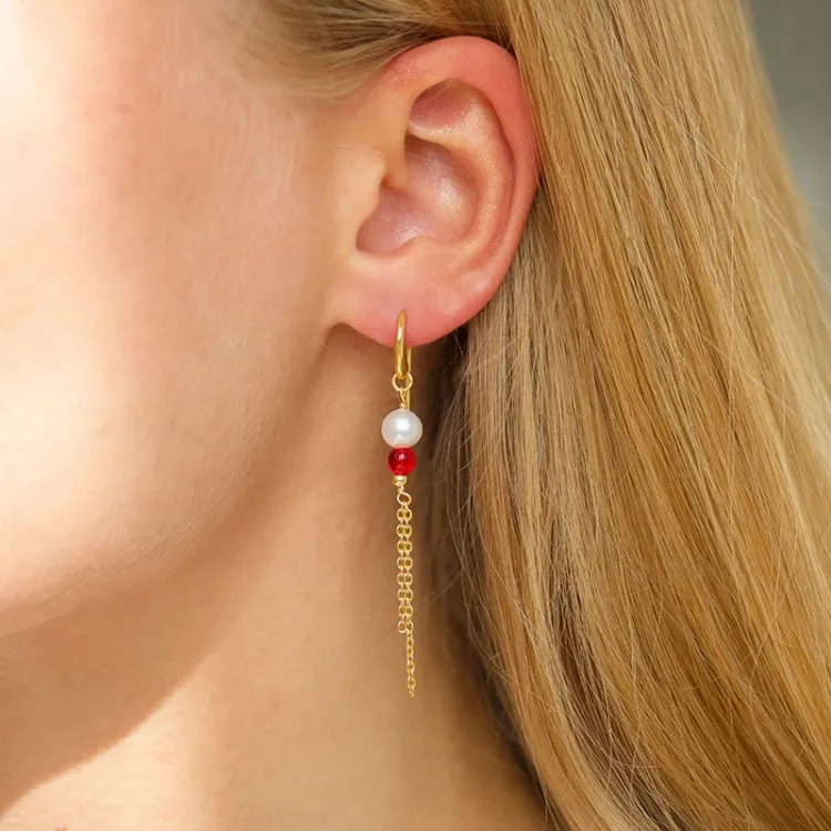 pink Bergkristall ketten ohrringe in vergoldetem Silber - Loom Stones
