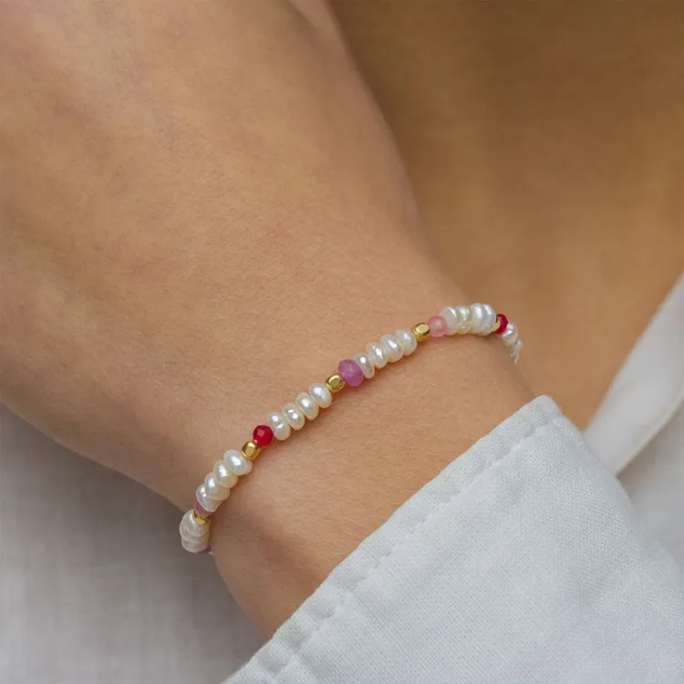 pink Schmuckstein Armband aus vergoldetem Sterlingsilber  x   - Loom Stones