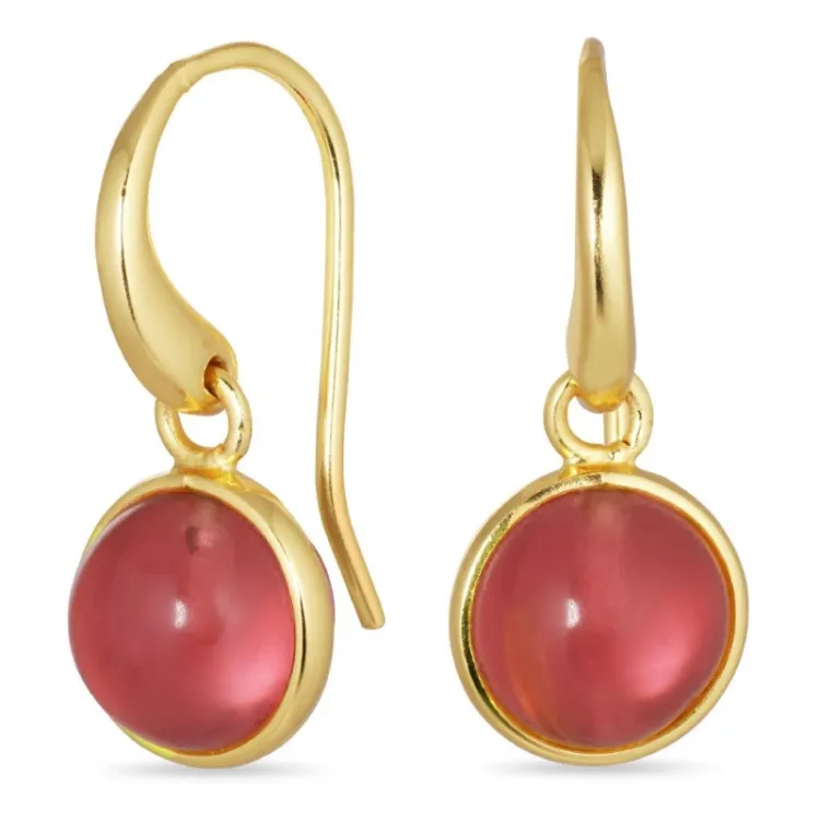 runden pink Bergkristall Ohrringe in vergoldetem Silber - Loom Stones