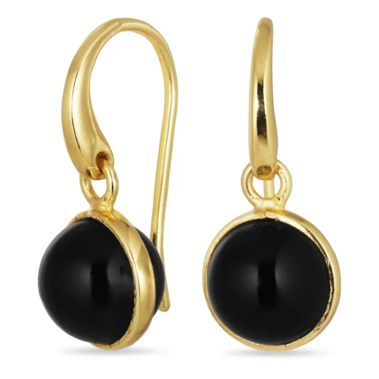 runden schwarzem Onyx Ohrringe in vergoldetem Silber - Loom Stones