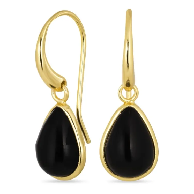 Tropfen schwarzem Onyx Ohrringe in vergoldetem Silber - Loom Stones
