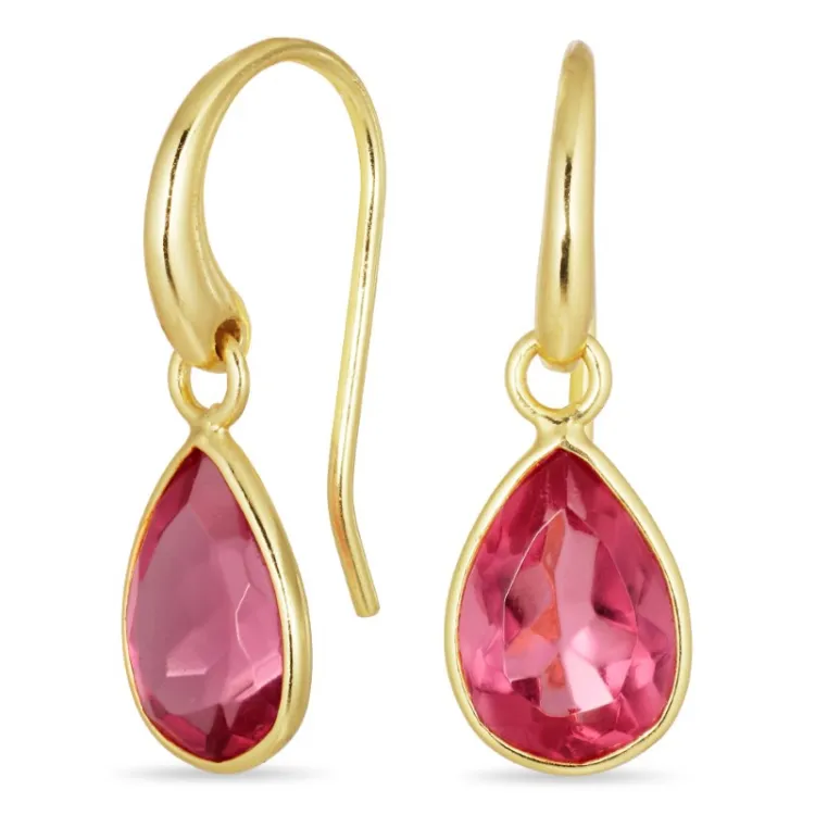 Tropfen pink Bergkristall Ohrringe in vergoldetem Sterlingsilber - Loom Stones