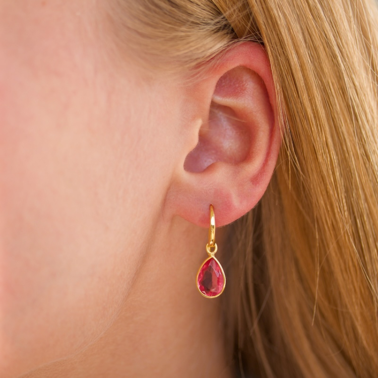 Tropfen pink Bergkristall Ohrringe in vergoldetem Sterlingsilber - Loom Stones