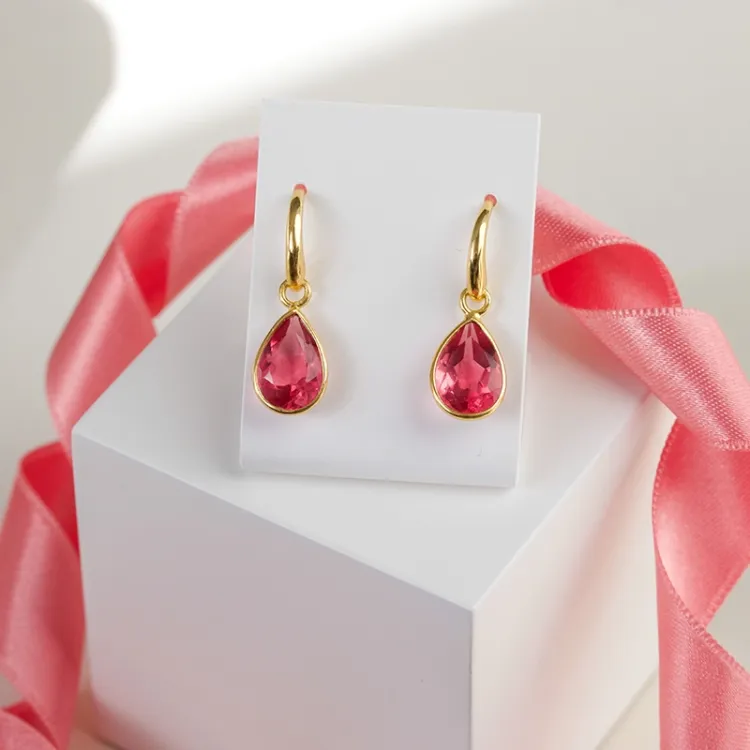 Tropfen pink Bergkristall Ohrringe in vergoldetem Sterlingsilber - Loom Stones