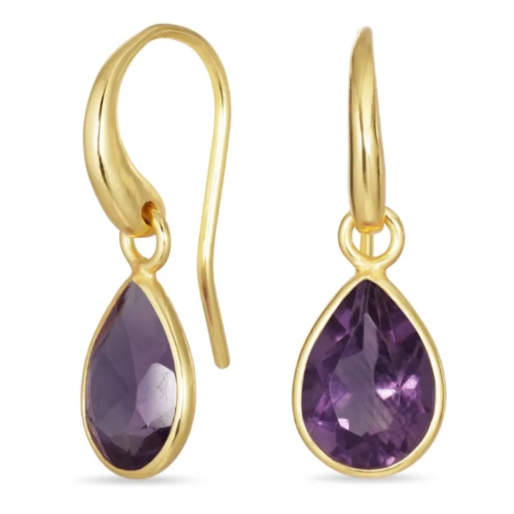 Tropfen lila Amethyst Ohrringe in vergoldetem Silber - Loom Stones