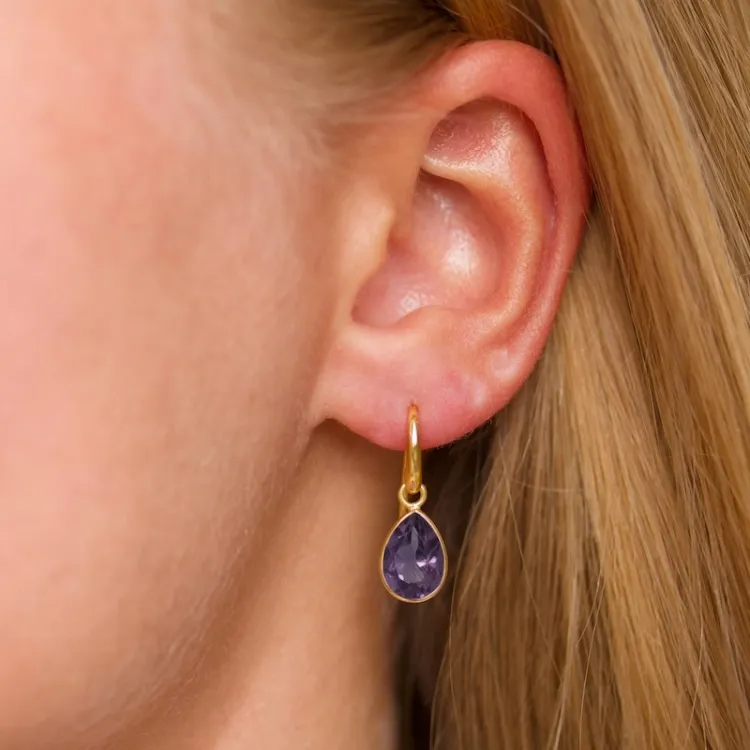 Tropfen lila Amethyst Ohrringe in vergoldetem Silber - Loom Stones