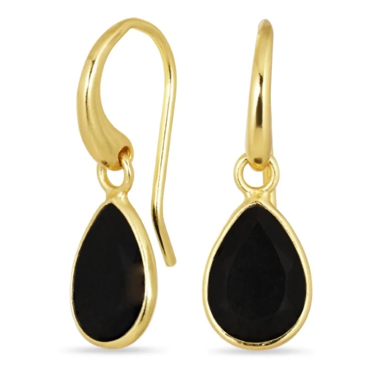 Tropfen schwarzem Onyx Ohrringe in vergoldetem Silber - Loom Stones