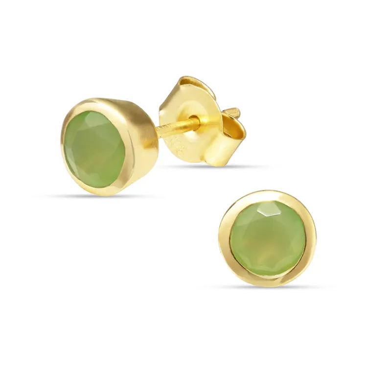 6,5 mm prehnite Ohrstecker in vergoldetem Silber - Loom Stones