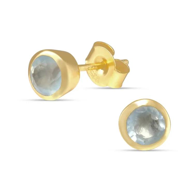 6,5 mm Aquamarin Ohrstecker in vergoldetem Silber - Loom Stones