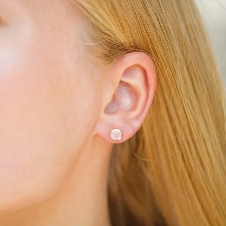 6,5 mm rose Bergkristall Ohrstecker in vergoldetem Sterlingsilber - Loom Stones