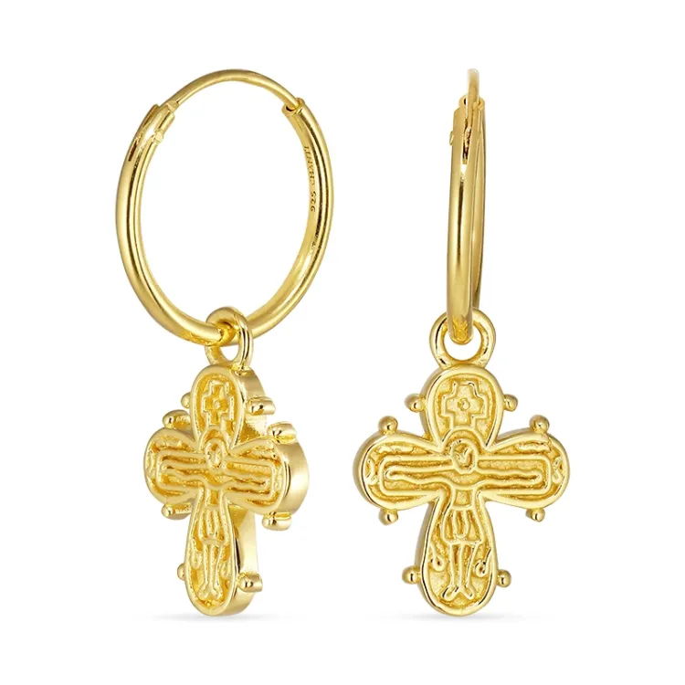 12 mm Dagmarkreuz Kreole in vergoldetem Silber - Amoré