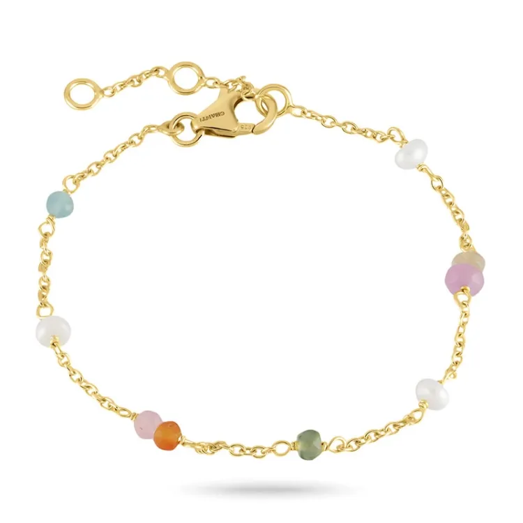 mehrfarbigem Schmuckstein Armband aus vergoldetem Sterlingsilber  x 3,5 mm  - Loom Stones