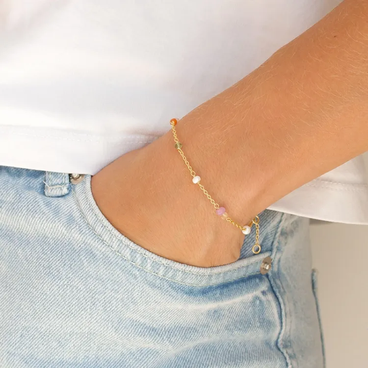 mehrfarbigem Schmuckstein Armband aus vergoldetem Sterlingsilber  x 3,5 mm  - Loom Stones