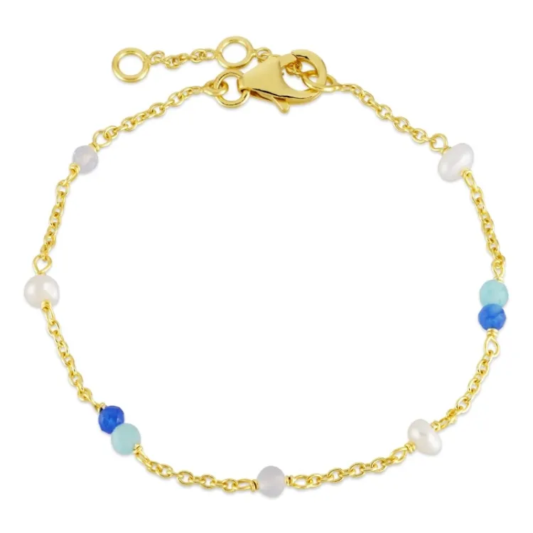 blauem Schmuckstein Armband aus vergoldetem Sterlingsilber  x 4,5 mm  - Loom Stones