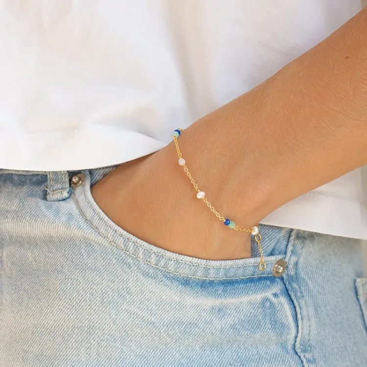 blauem Schmuckstein Armband aus vergoldetem Sterlingsilber  x 4,5 mm  - Loom Stones