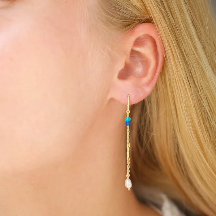 blauem ketten ohrringe in vergoldetem Silber - Loom Stones