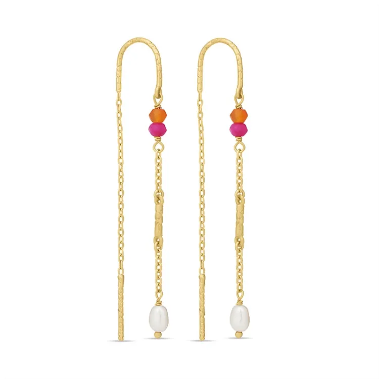 pink ketten ohrringe in vergoldetem Silber - Loom Stones